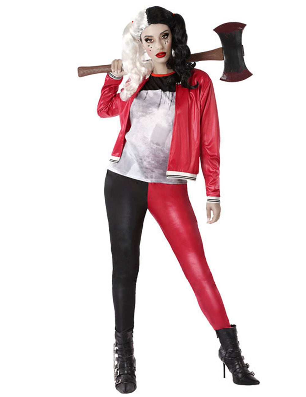 Déguisement assassin déjantée pour femme rouge et noir avec veste et legging
