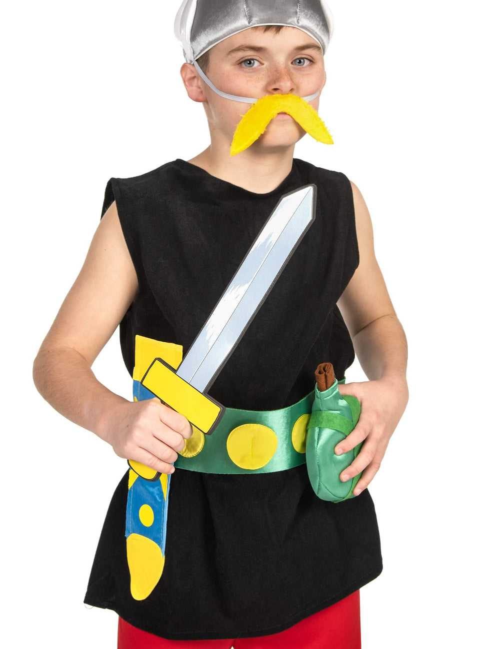 Fato de Astérix para criança com capacete e bigode amarelo