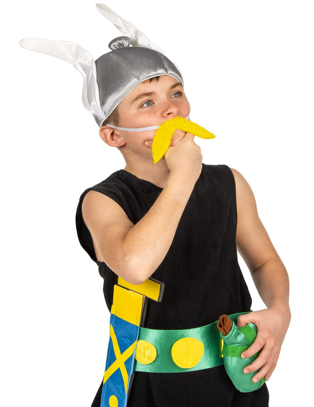 Grande plano do capacete e do bigode do disfarce Astérix para criança