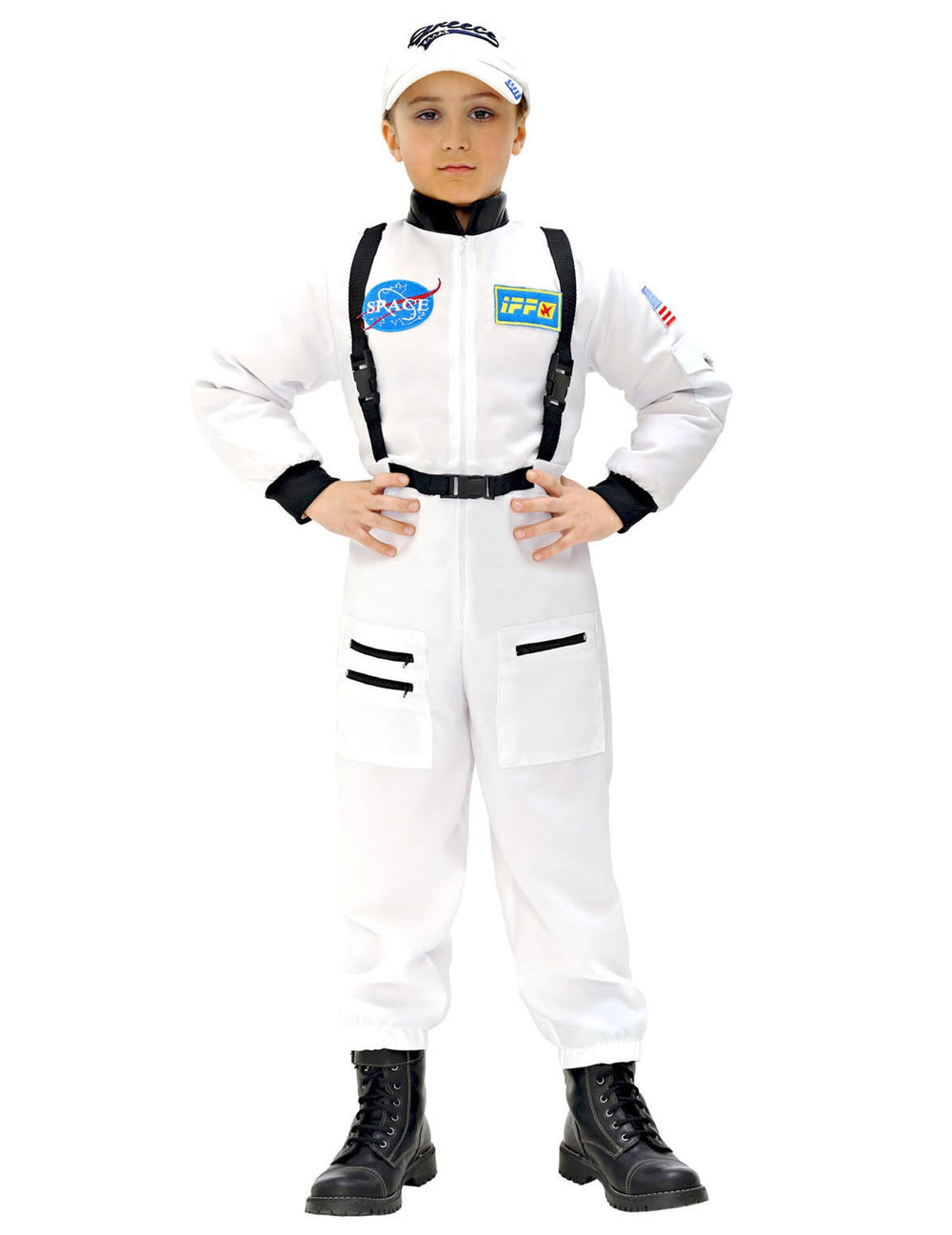 Déguisement astronaute pour garçon blanc avec harnais noir et casquette