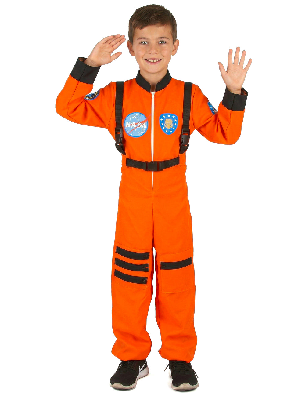 Vue de dos du déguisement d'astronaute orange pour garçon