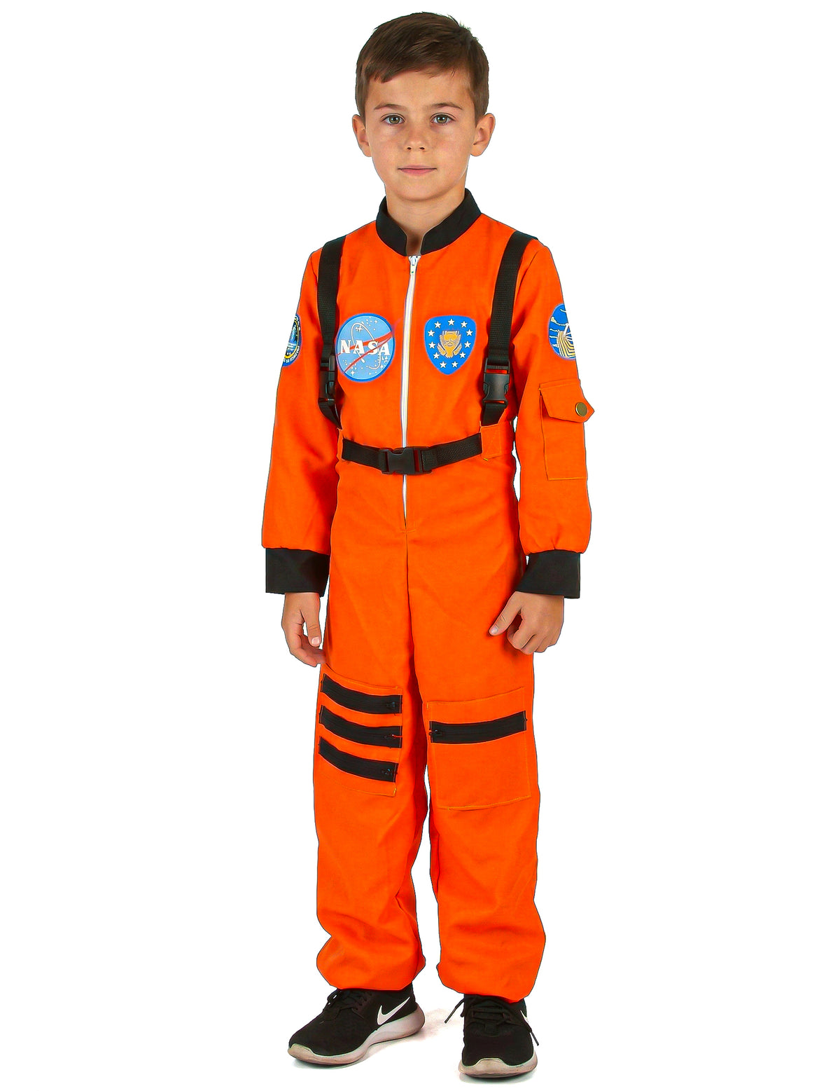 Vue de face du déguisement d'astronaute pour garçon orange