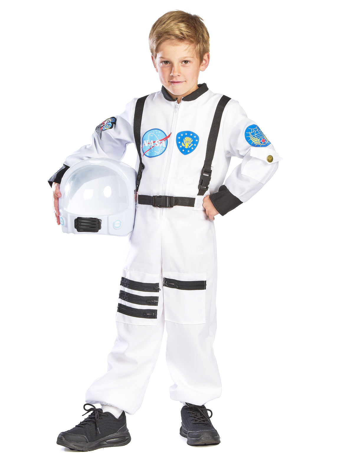 Déguisement d'astronaute pour enfant blanc avec écussons et casque