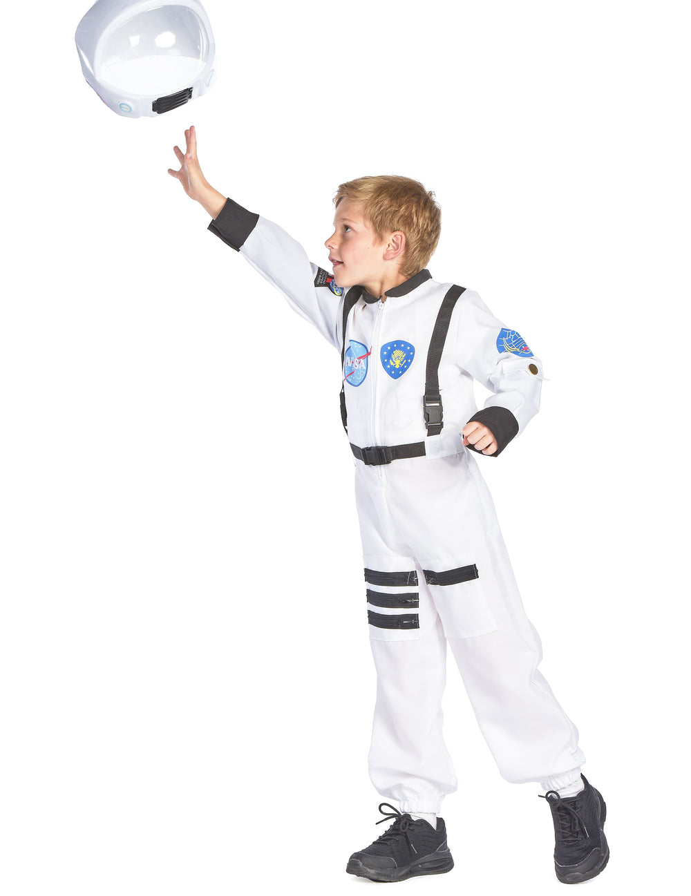 Vue de profil avec le casque du déguisement d'astronaute pour enfant
