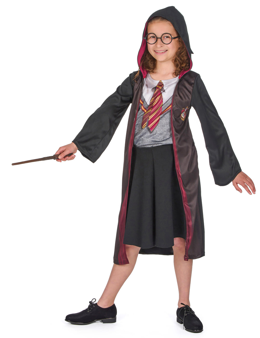 Vue d'ensemble avec baguette du déguisement avec accessoires Harry Potter™ pour enfant