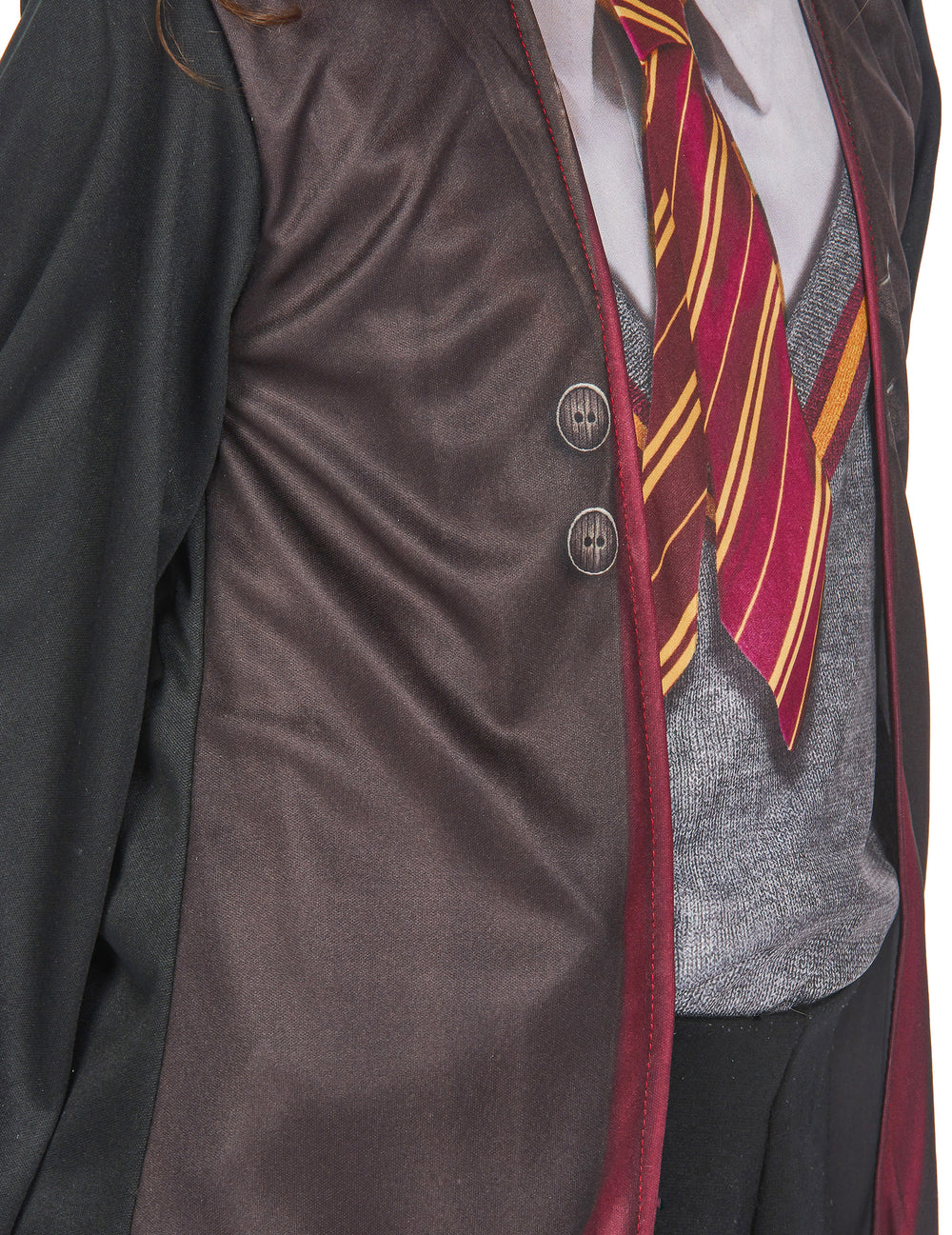 Gros plan sur la veste et la cravate du déguisement avec accessoires Harry Potter™
