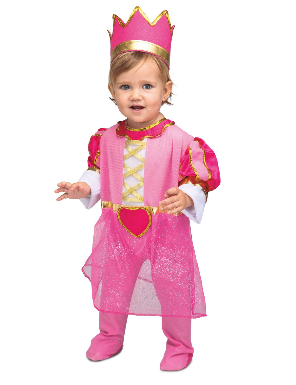 Fato de princesa para bebé com coroa cor de rosa e dourado