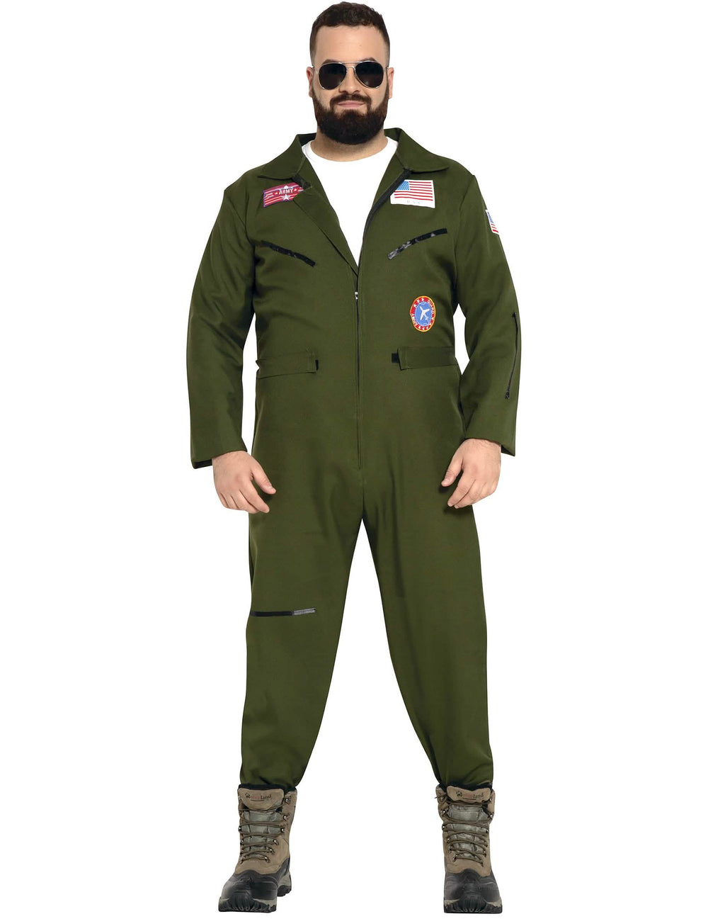 Fato de aviador adulto verde com emblemas