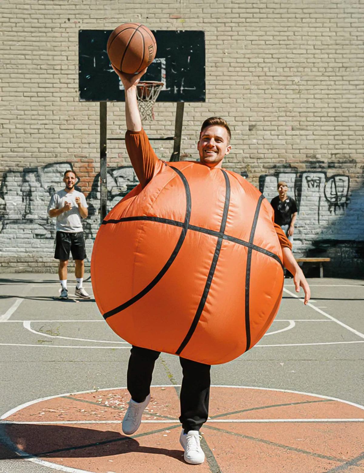 Mise en situation sur un terrain de basket do disfarce de bola de basquetebol carry me