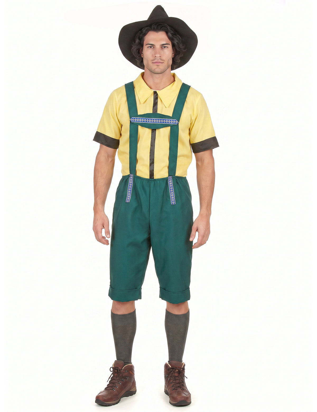 Disfarce de bávaro para homem amarelo e verde