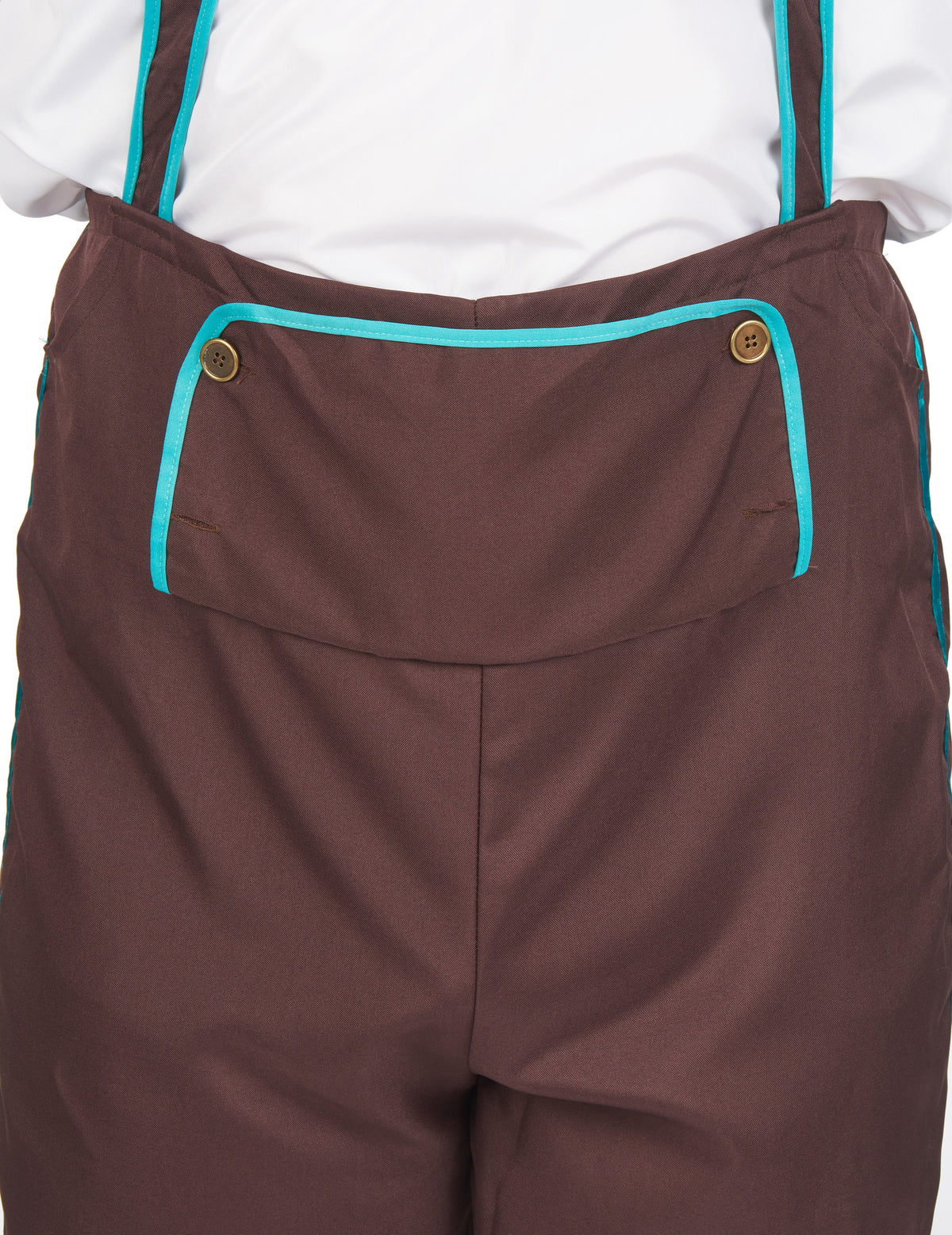 Détail du rabat du pantalon du déguisement bavarois salopette