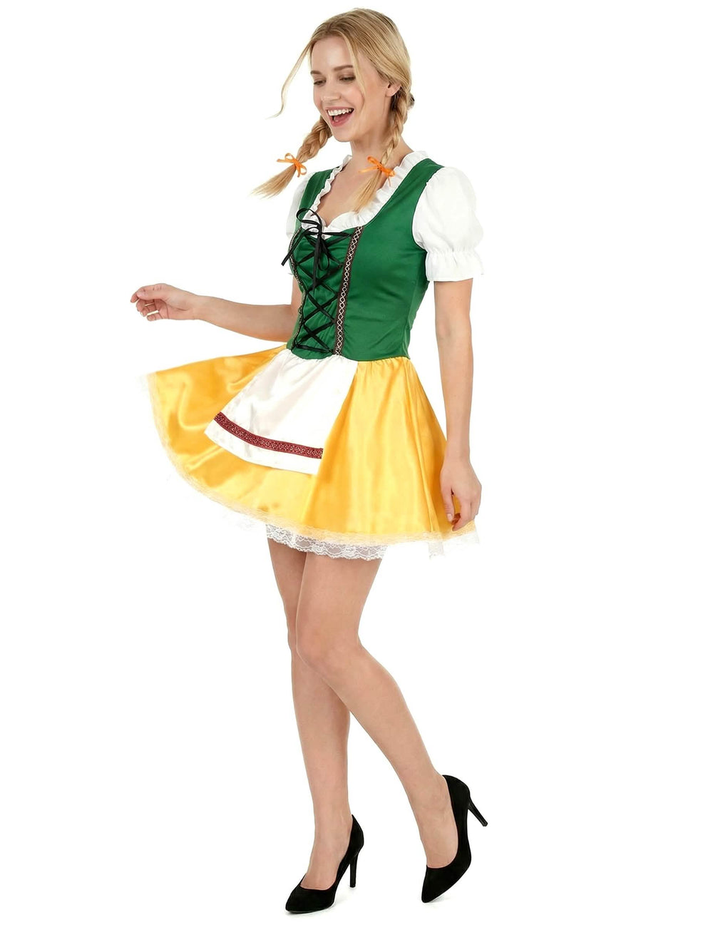 Fato de bávara para mulher amarelo e verde