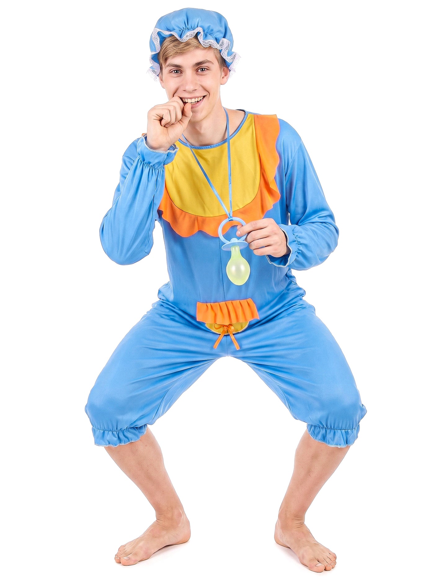 Disfarce de bebé para homem azul e amarelo