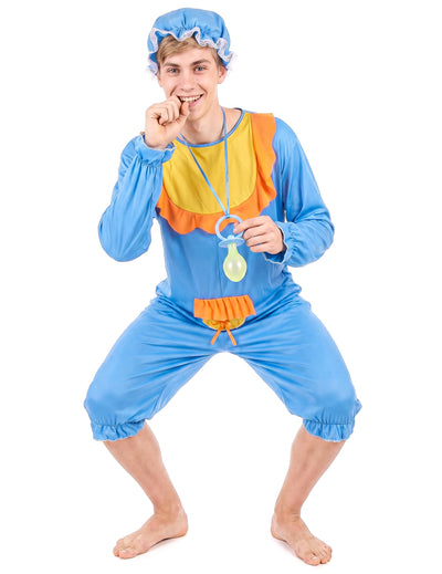 Disfarce de bebé para homem azul e amarelo