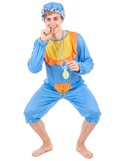 Disfarce de bebé para homem azul e amarelo