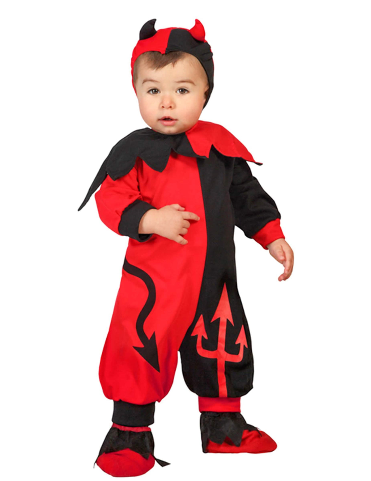 Fato de diabinho para bebé menino vermelho e preto com cornos