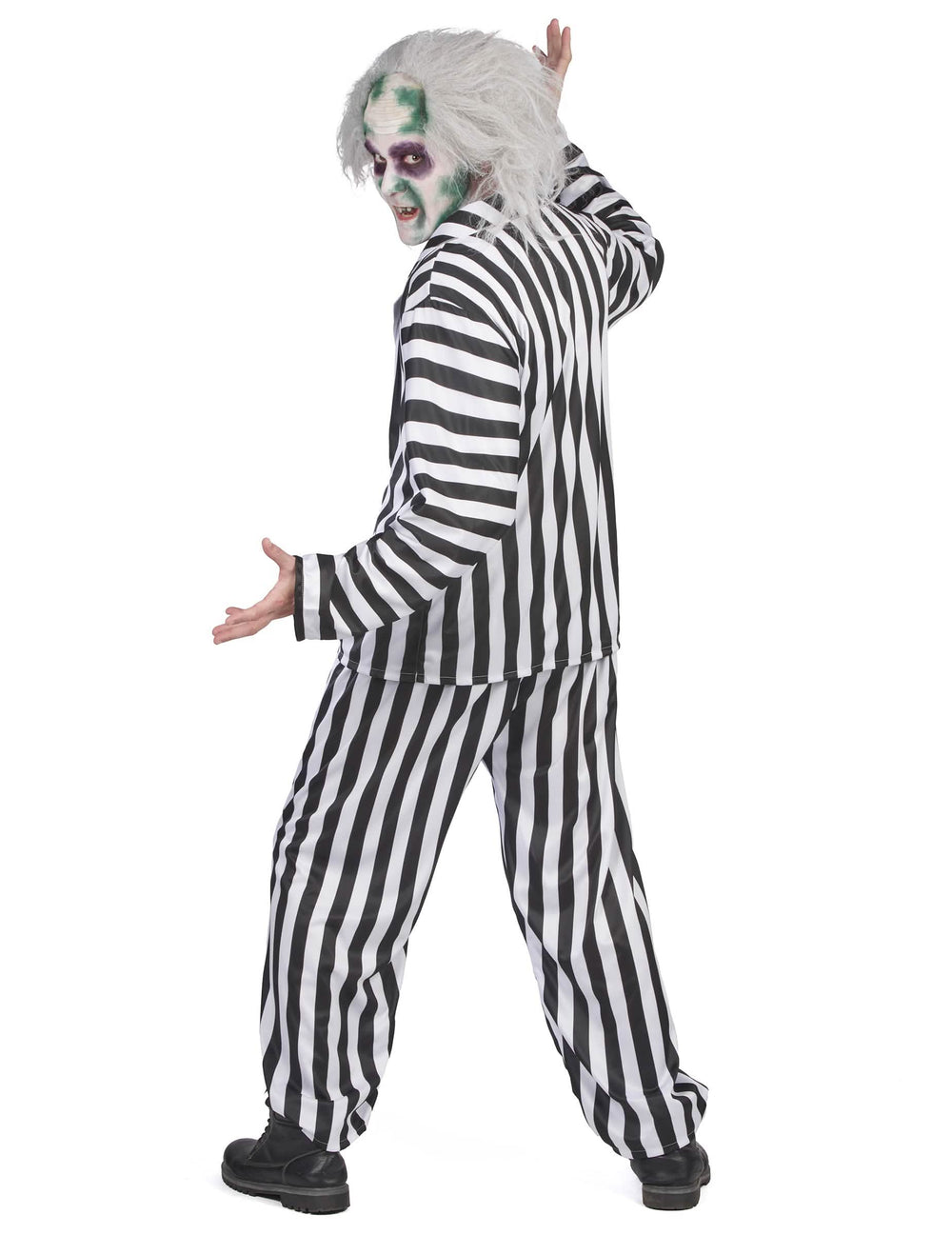Vista traseira a três quartos do fato Beetlejuice para homem
