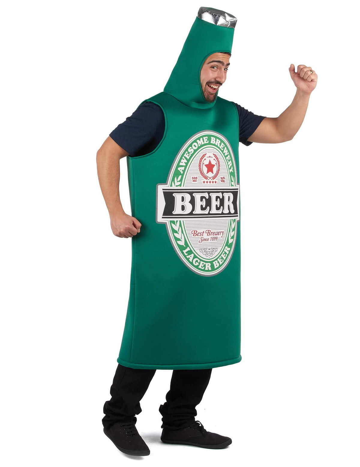 Vista de perfil do fato de cerveja para adulto