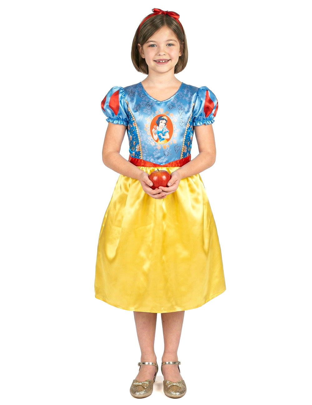 Déguisement Blanche Neige™ basique pour fille bleu et jaune avec serre-tête rouge