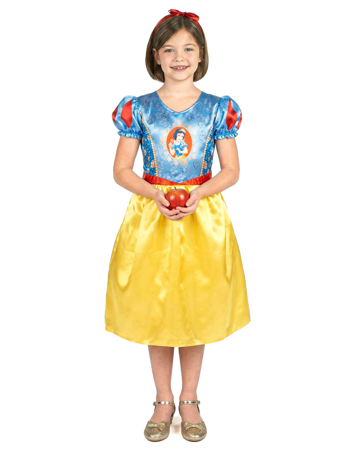 Déguisement Blanche Neige™ basique pour fille bleu et jaune avec serre-tête rouge