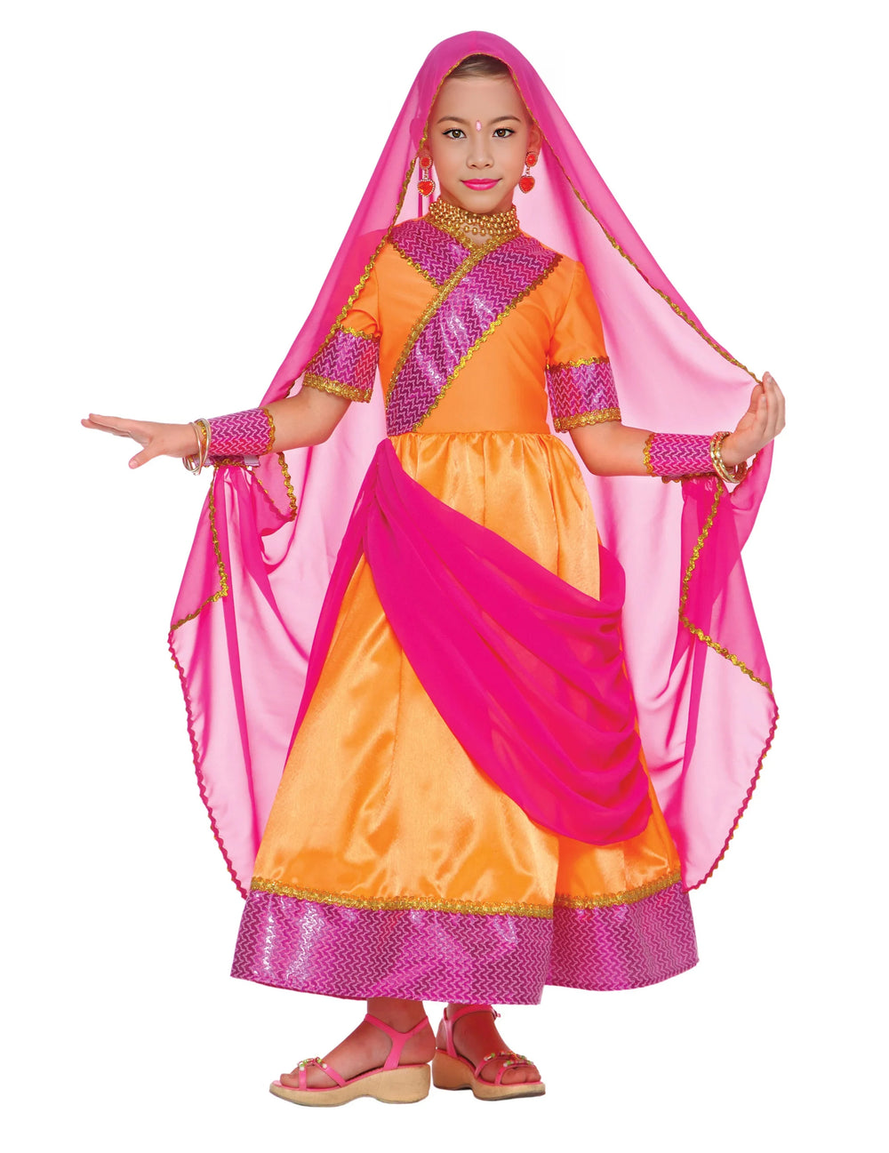 Déguisement bollywood pour enfant orange et rose avec voile