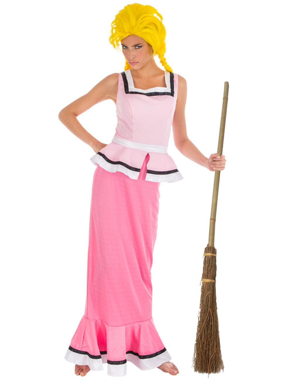 Déguisement de Bonemine Astérix et Obélix pour adulte rose avec perruque jaune