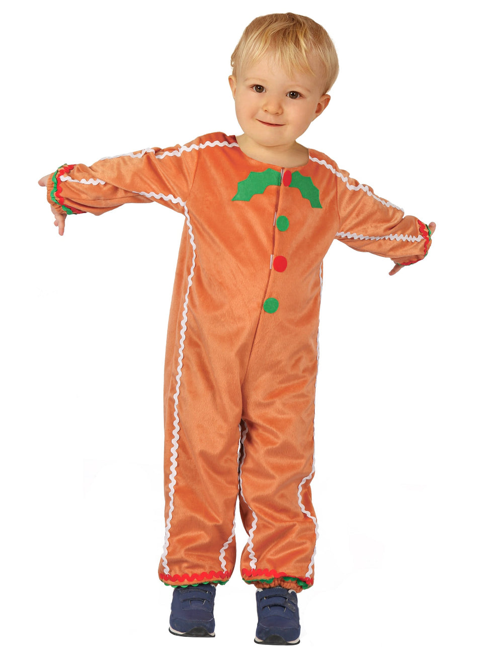 Déguisement de bonhomme pain d'épice pour enfant marron et blanc à détails rouges et verts