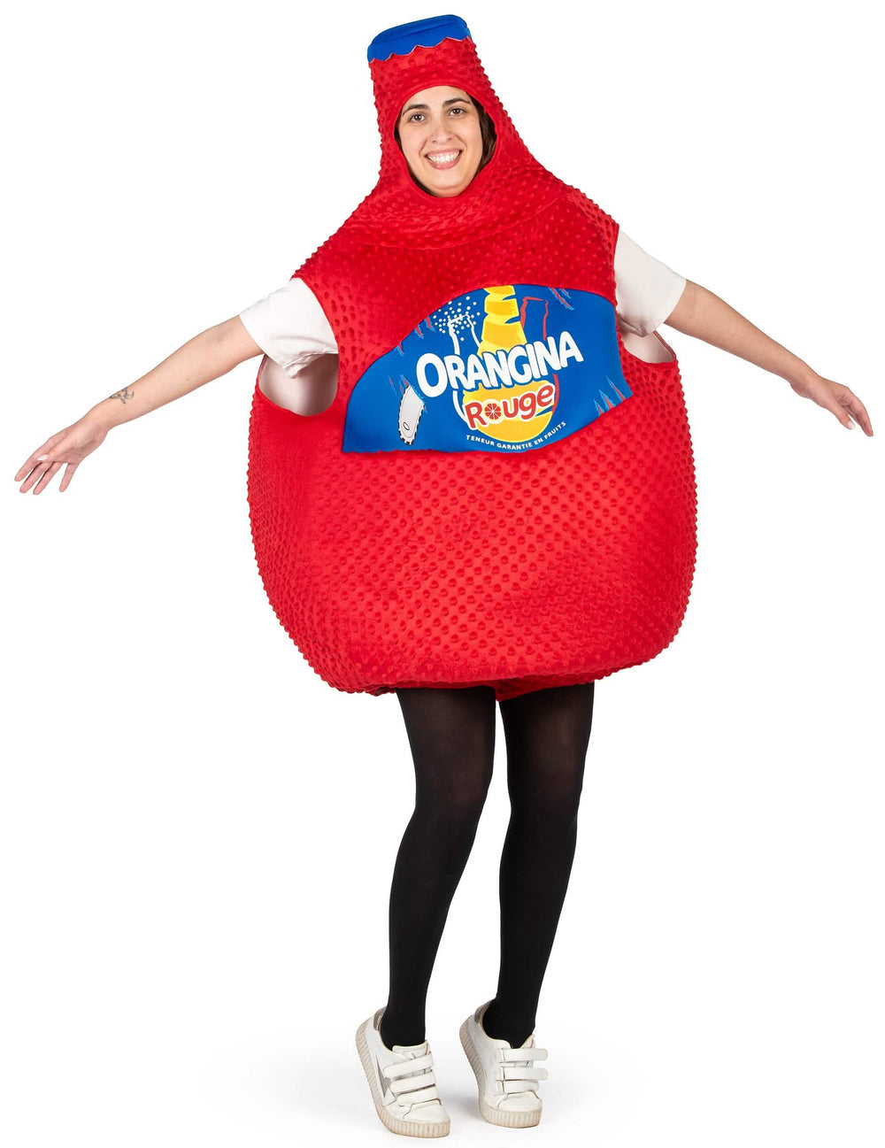Fato de garrafa de Orangina vermelho para adulto vermelho texturado