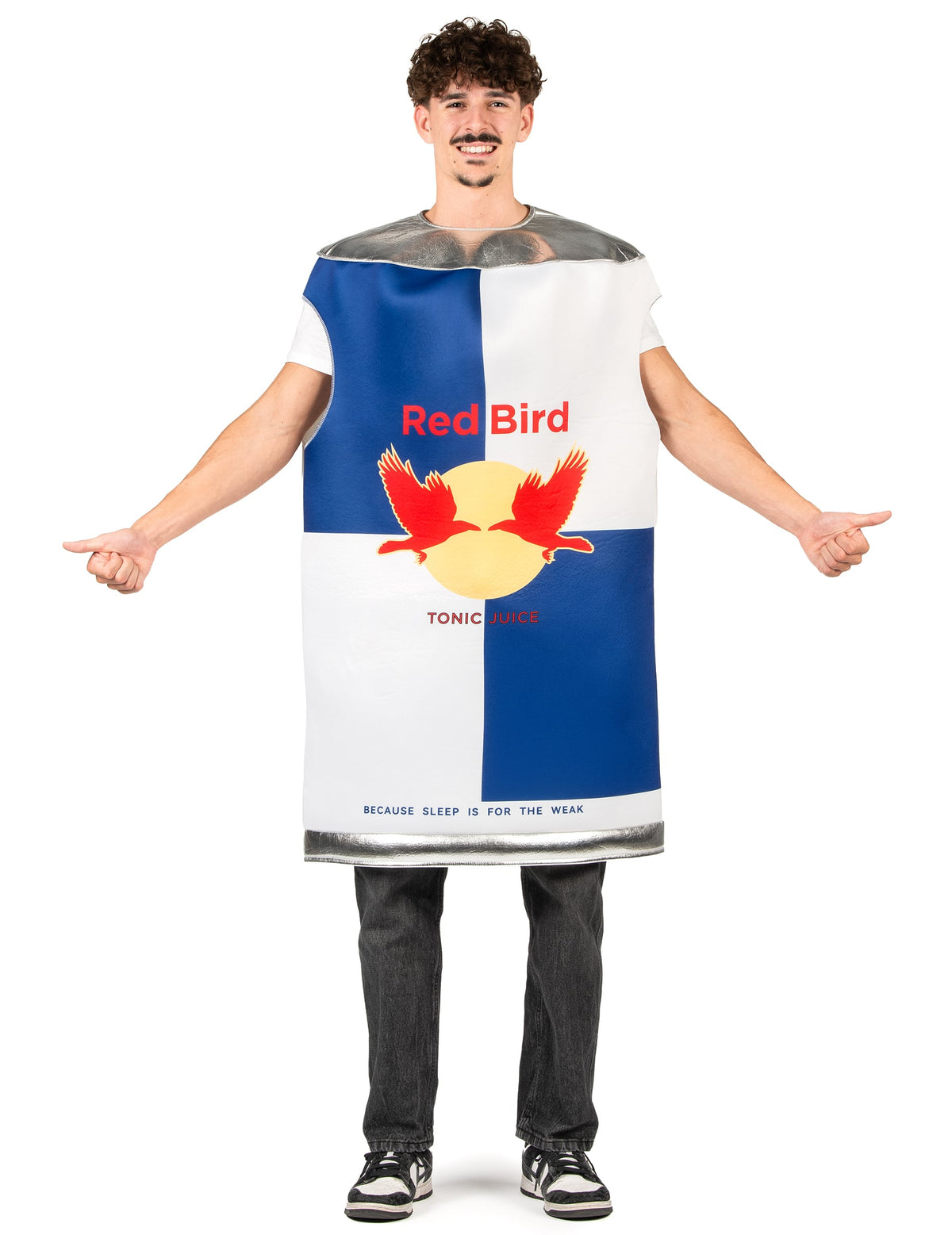 Déguisement canette énergisante pour adulte bleu et blanc avec logo Red Bird
