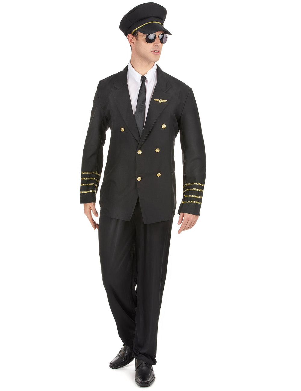Déguisement capitaine pour homme noir avec galons dorés et casquette