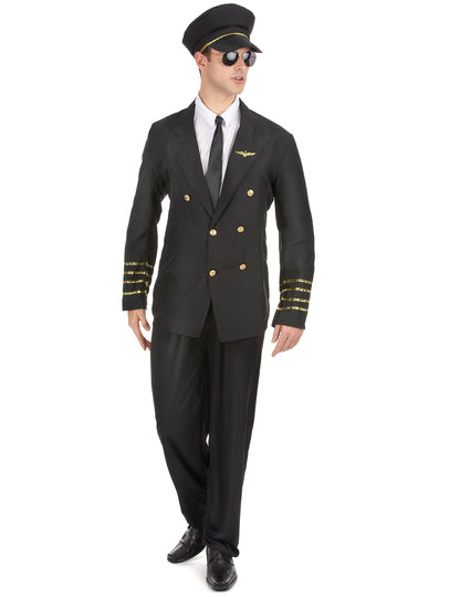 Déguisement capitaine pour homme noir avec galons dorés et casquette