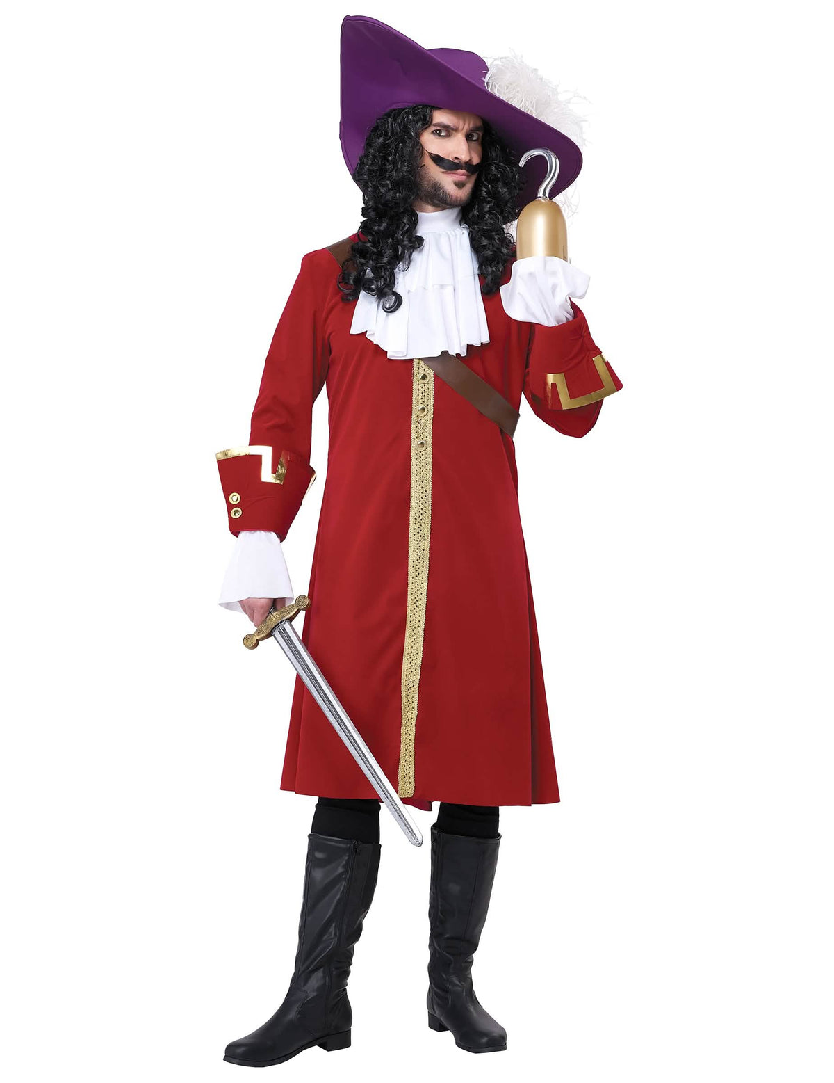Fato de capitão pirata com gancho de luxo para homem vermelho e roxo