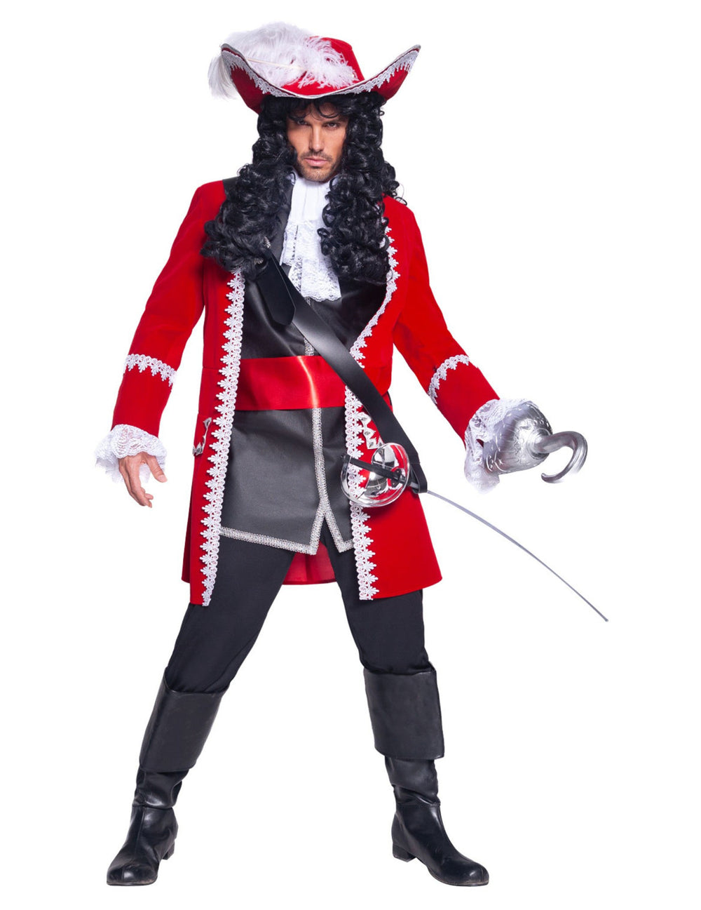 Crochet et épée du déguisement capitaine pirate pour homme rouge luxe