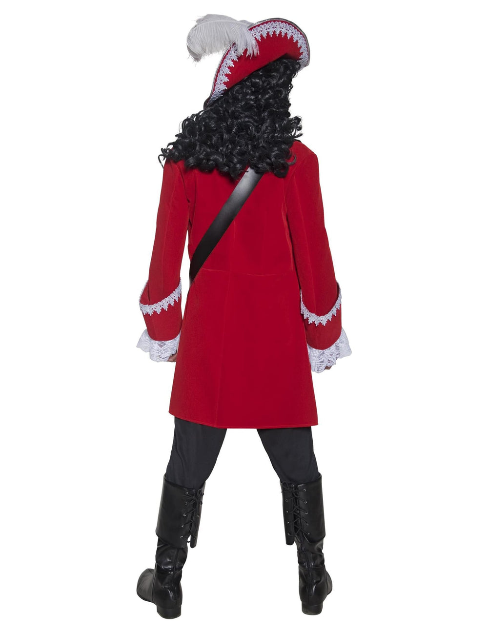Vue de dos du déguisement capitaine pirate pour homme rouge luxe
