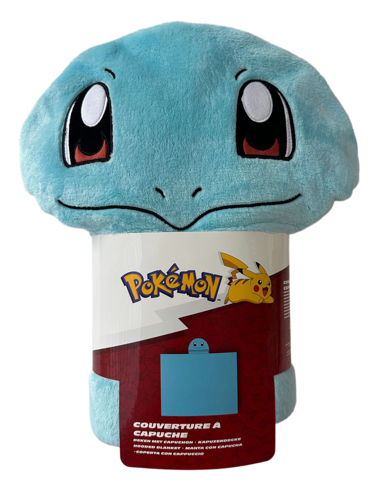Vue du produit emballé du déguisement plaid polaire à capuche Carapuce Pokémon