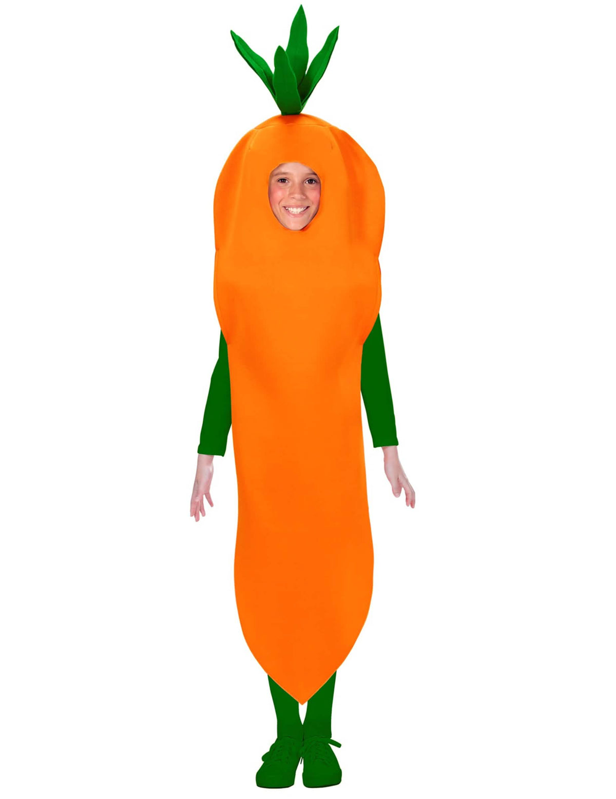 Fato de criança cenoura cor de laranja com folhas verdes