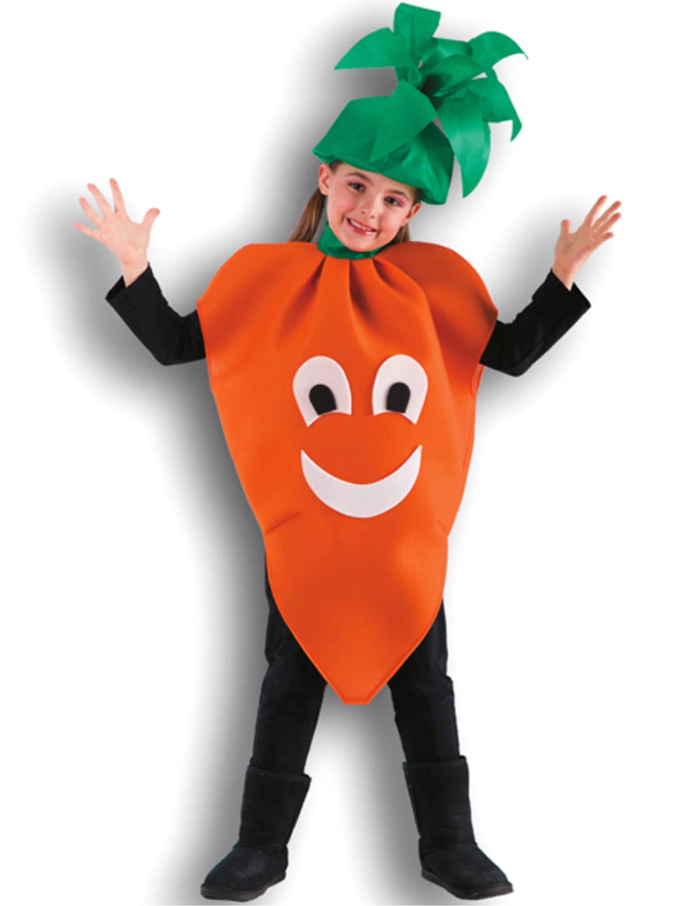 Disfarce de cenoura para menina cor de laranja com toucado verde