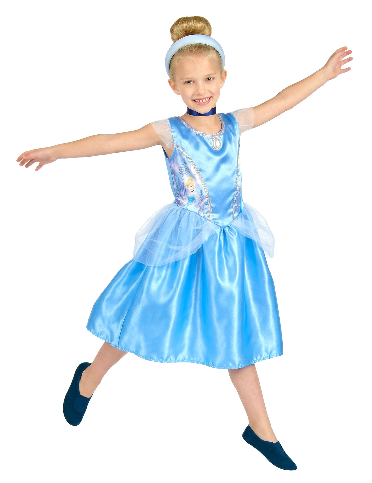 Déguisement Cendrillon™ basique pour enfant bleu ciel satiné avec serre-tête