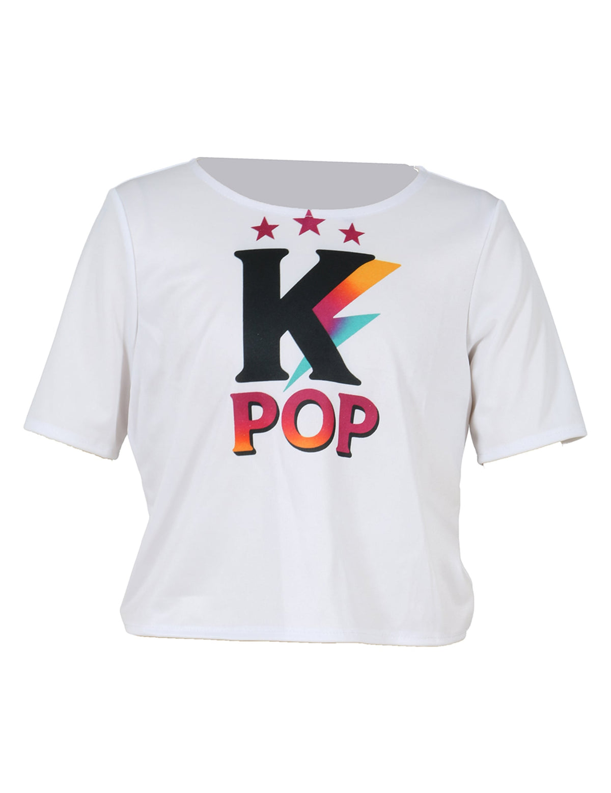 Détail du t-shirt blanc avec logo du déguisement chanteuse Kpop pour fille