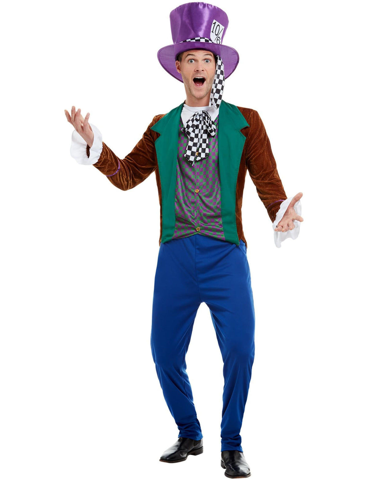 Déguisement de Chapelier fou pour homme multicolore avec haut-de-forme violet