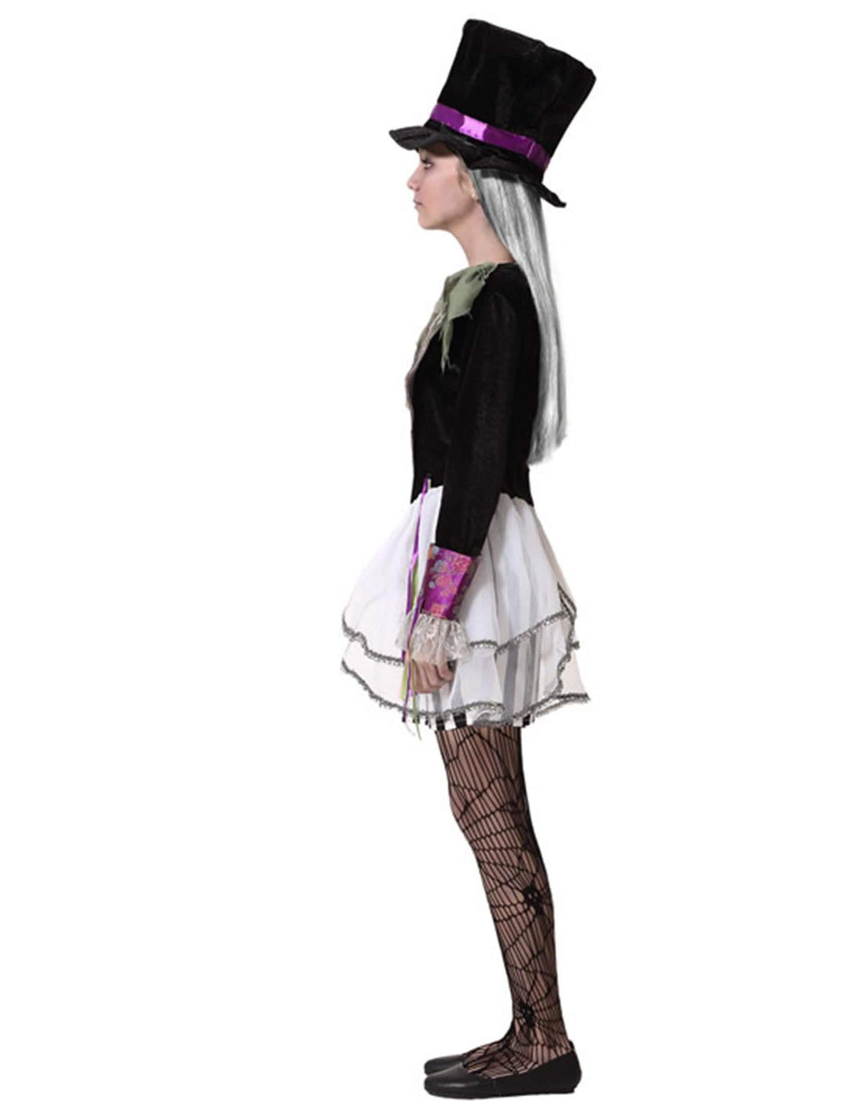 Vista de perfil do disfarce de chapeleiro sombrio para menina