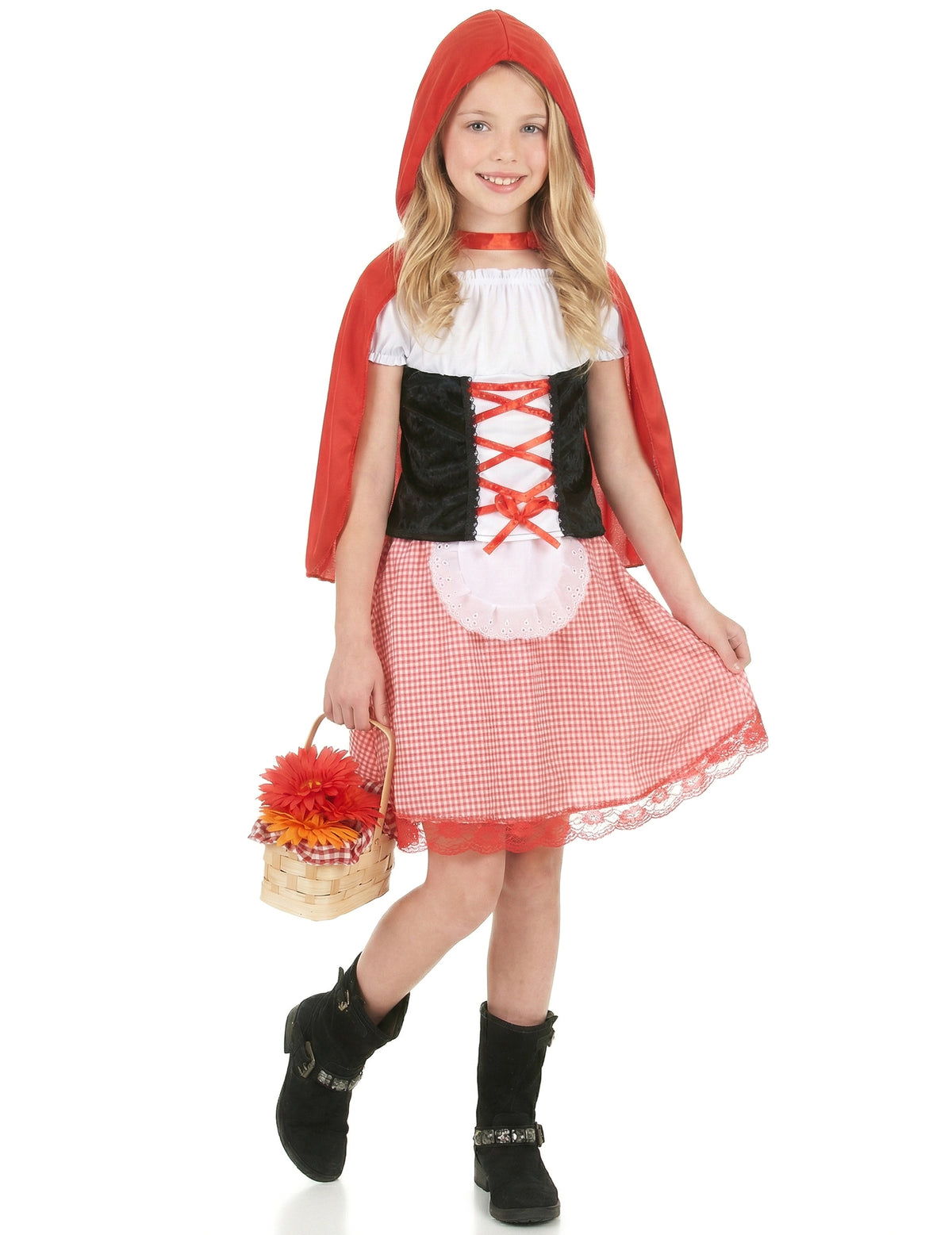 Déguisement de chaperon rouge basique pour fille rouge et noir avec cape à capuche