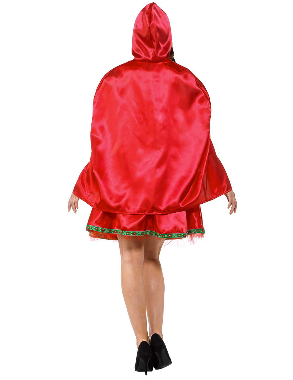 Vista de trás do disfarce clássico de capuchinho vermelho para mulher