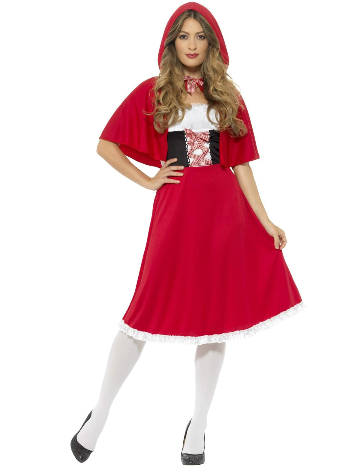 Fato de capuchinho vermelho de conto para mulher vermelho com capa com capuz