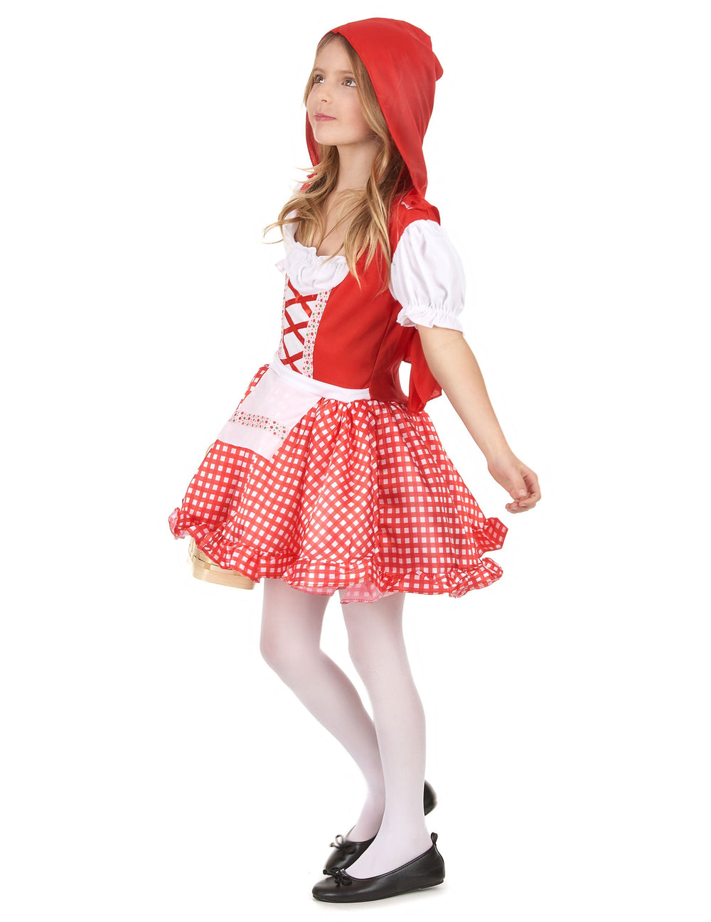 Vue de profil du déguisement chaperon rouge traditionnel pour fille