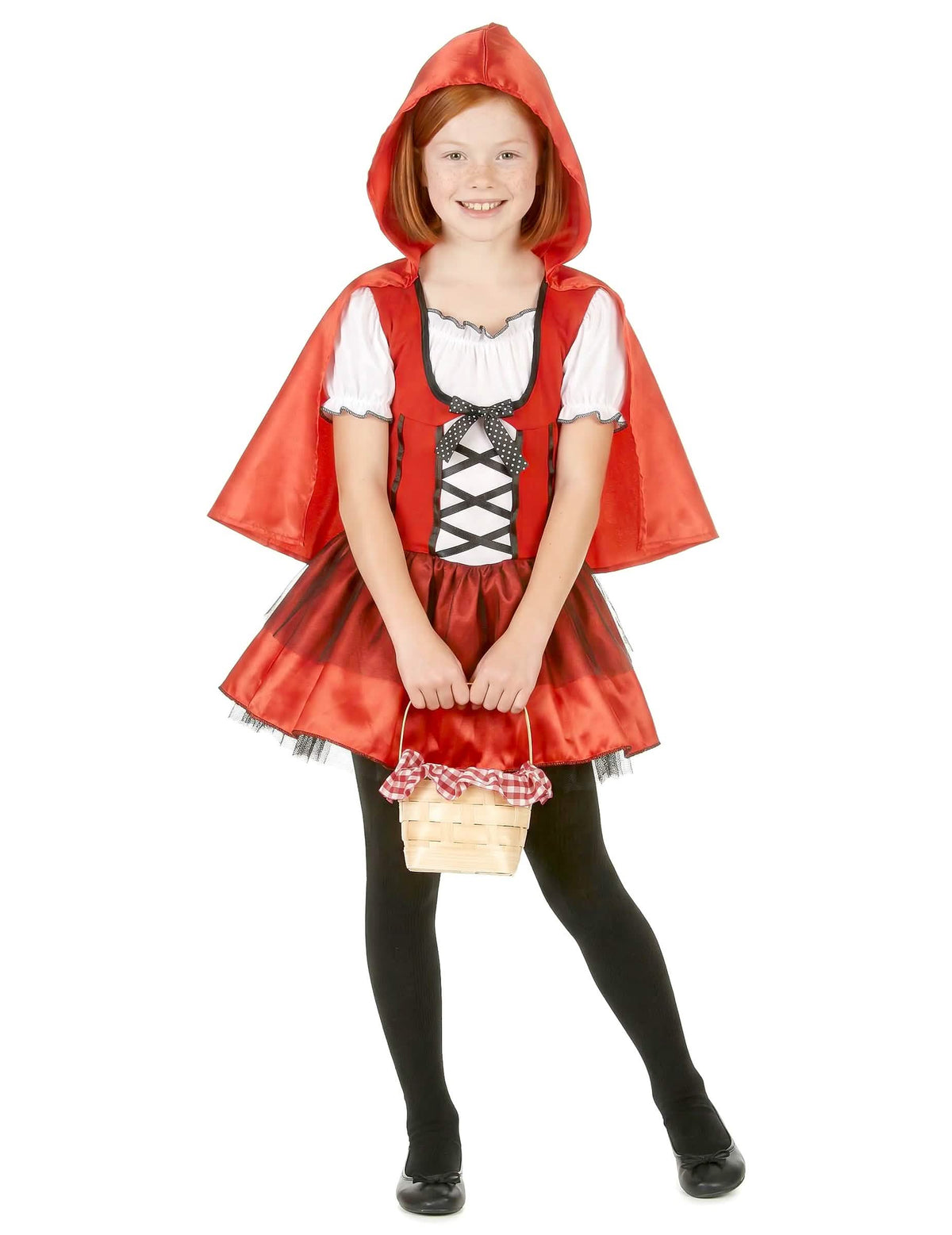 Fato de capuchinho vermelho para menina vermelho e branco com capa com capuz