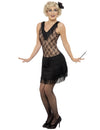 Déguisement charleston à laçage pour femme noir avec dentelle et franges