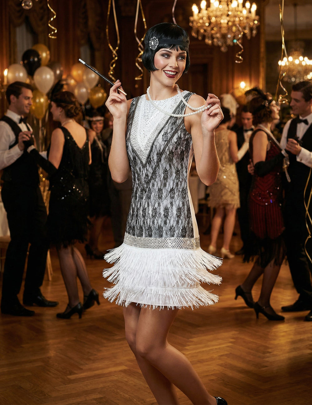 Mise en situation festive du déguisement charleston pour femme