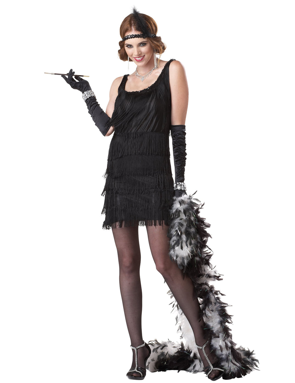 Déguisement Charleston pour femme noir brillant avec franges