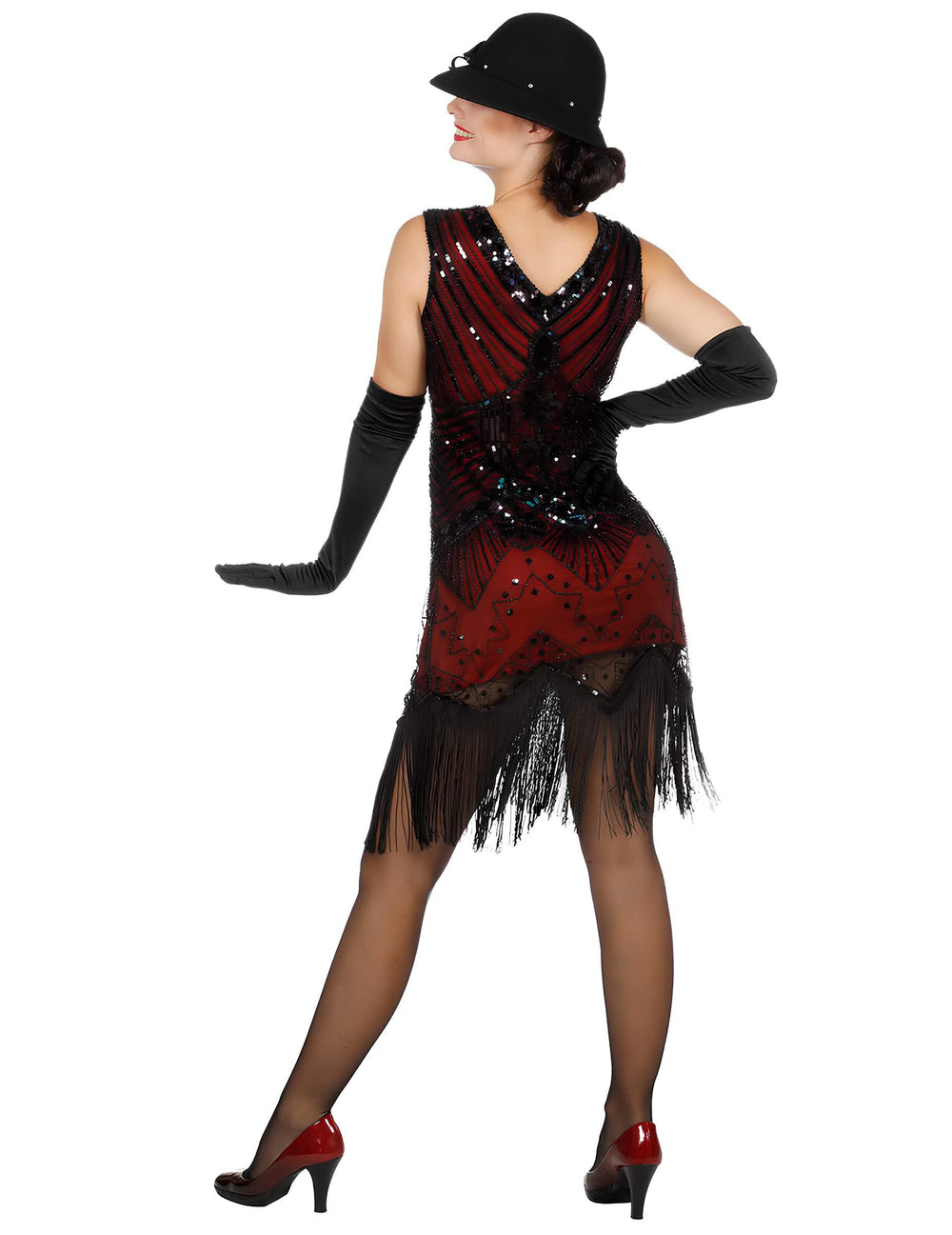Vue de dos du déguisement Charleston pour femme rouge à sequins luxe